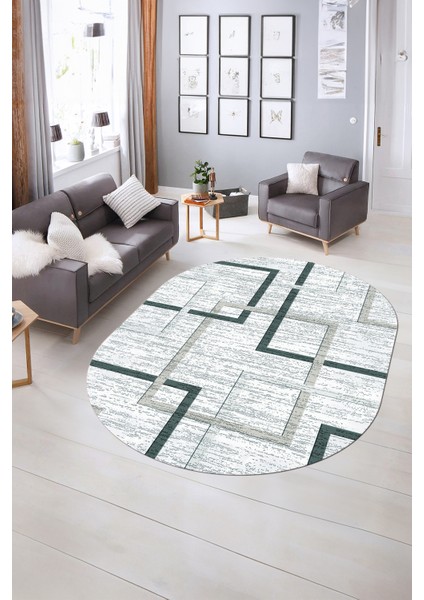 Dijital Kaymaz Yıkanabilir Modern Desen Oval Yolluk Mutfak Salon Halısı, N-O-Modern-80-Mavi, indirimleri
