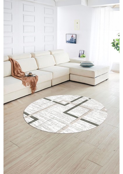 Dijital Kaymaz Taban Yıkanabilir Modern Desen Yuvarlak Mutfak Salon Halısı, N-Y-Modern-80-Krem, fiyatları