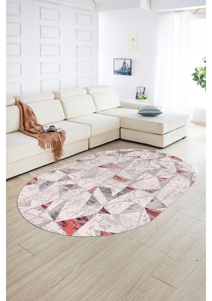 Dijital Kaymaz Yıkanabilir Modern Desen Oval Yolluk Mutfak Salon Halısı, N-O-Modern-82-Pembe, fiyatları