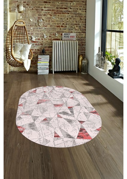 Dijital Kaymaz Yıkanabilir Modern Desen Oval Yolluk Mutfak Salon Halısı, N-O-Modern-82-Pembe, fırsatları
