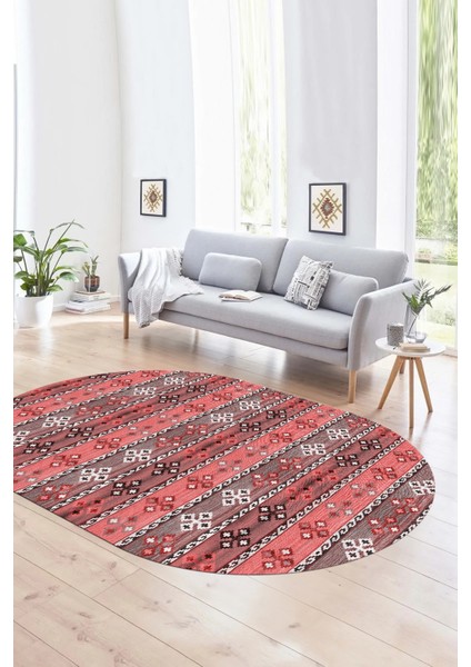 Dijital Kaymaz Yıkanabilir Modern Desen Oval Yolluk Mutfak Salon Halısı, N-O-Modern-19-Pembe,