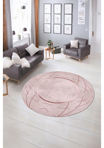 Dijital Kaymaz Taban Yıkanabilir Modern Desen Yuvarlak Mutfak Salon Halısı, N-Y-Modern-62-Pembe, indirimleri