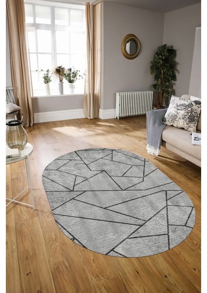 Dijital Kaymaz Yıkanabilir Modern Desen Oval Yolluk Mutfak Salon Halısı, N-O-MODERN-117-GRİ, modelleri