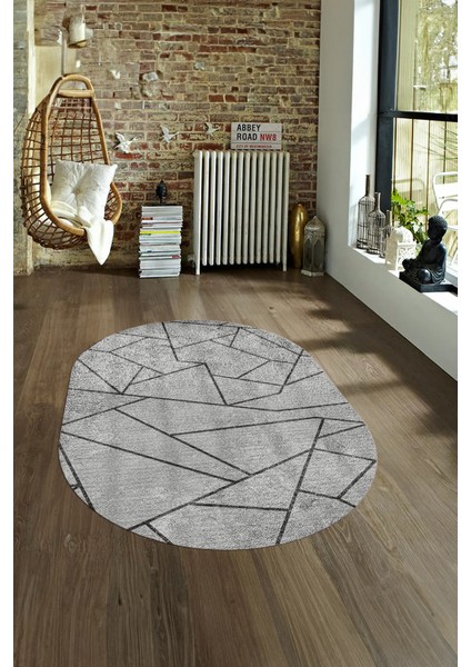 Dijital Kaymaz Yıkanabilir Modern Desen Oval Yolluk Mutfak Salon Halısı, N-O-MODERN-117-GRİ, fırsatları