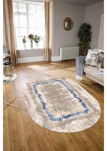 Dijital Kaymaz Yıkanabilir Modern Desen Oval Yolluk Mutfak Salon Halısı, N-O-Modern-37-Mavi, modelleri