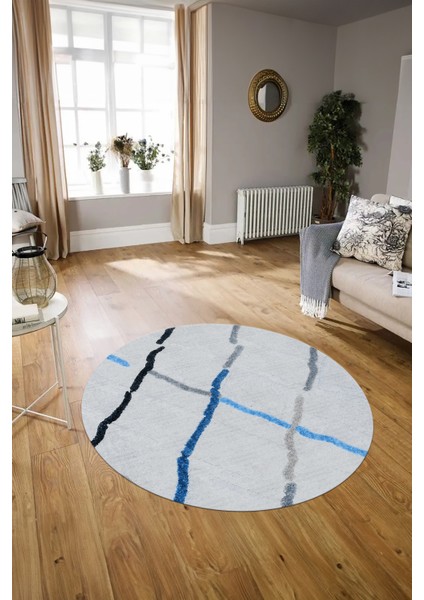Dijital Kaymaz Taban Yıkanabilir Modern Desen Yuvarlak Mutfak Salon Halısı, N-Y-Modern-73-Mavi, modelleri