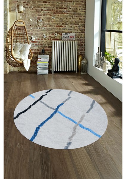 Dijital Kaymaz Taban Yıkanabilir Modern Desen Yuvarlak Mutfak Salon Halısı, N-Y-Modern-73-Mavi, fırsatları
