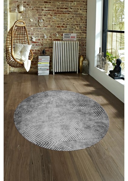 Dijital Kaymaz Taban Yıkanabilir Modern Desen Yuvarlak Mutfak Salon Halısı, N-Y-MODERN-111-GRİ, fırsatları