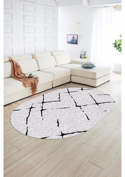 Dijital Kaymaz Yıkanabilir Modern Desen Oval Yolluk Mutfak Salon Halısı, N-O-Modern-72-Siyah, fiyatları