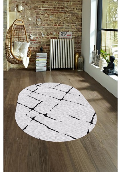 Dijital Kaymaz Yıkanabilir Modern Desen Oval Yolluk Mutfak Salon Halısı, N-O-Modern-72-Siyah, fırsatları