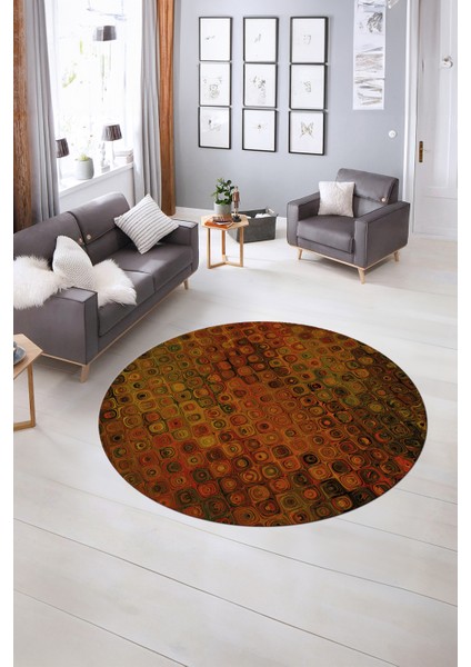 Dijital Kaymaz Taban Yıkanabilir Modern Desen Yuvarlak Mutfak Salon Halısı, N-Y-Modern-27-Turuncu, indirimleri