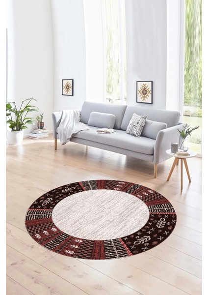 Dijital Kaymaz Taban Yıkanabilir Modern Desen Yuvarlak Mutfak Salon Halısı, N-Y-MODERN-119-PEMBE,