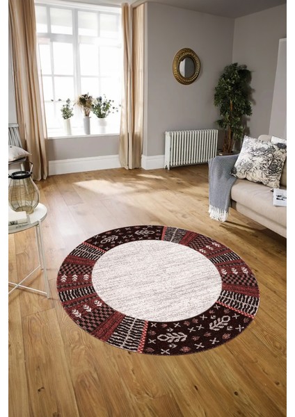 Dijital Kaymaz Taban Yıkanabilir Modern Desen Yuvarlak Mutfak Salon Halısı, N-Y-MODERN-119-PEMBE, modelleri