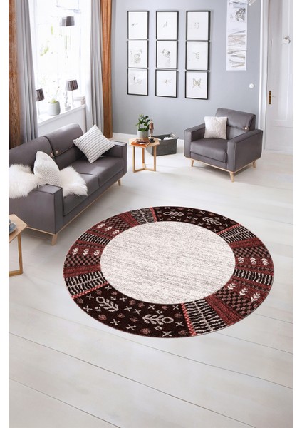 Dijital Kaymaz Taban Yıkanabilir Modern Desen Yuvarlak Mutfak Salon Halısı, N-Y-MODERN-119-PEMBE, indirimleri