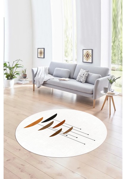 Dijital Kaymaz Taban Yıkanabilir Modern Desen Yuvarlak Mutfak Salon Halısı, N-Y-MODERN-112-BEYAZ,