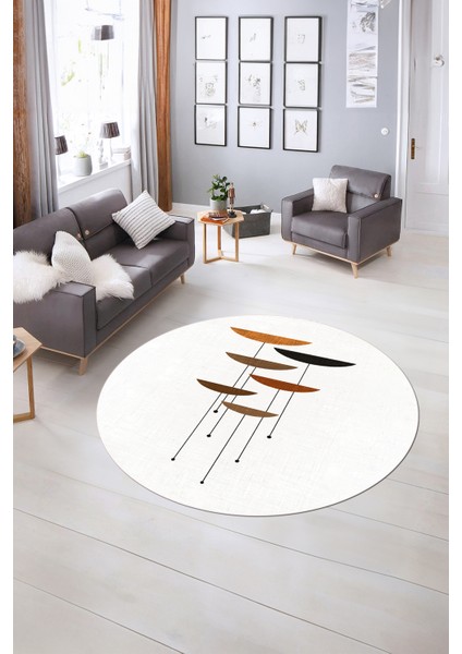 Dijital Kaymaz Taban Yıkanabilir Modern Desen Yuvarlak Mutfak Salon Halısı, N-Y-MODERN-112-BEYAZ, indirimleri
