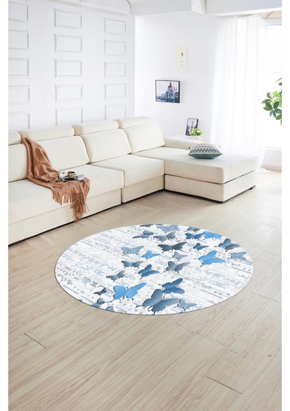 Dijital Kaymaz Taban Yıkanabilir Modern Desen Yuvarlak Mutfak Salon Halısı, N-Y-Modern-42-Mavi, fiyatları