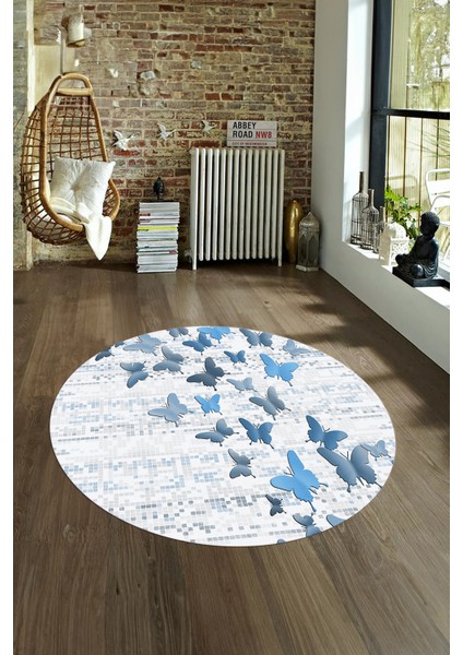 Dijital Kaymaz Taban Yıkanabilir Modern Desen Yuvarlak Mutfak Salon Halısı, N-Y-Modern-42-Mavi, fırsatları