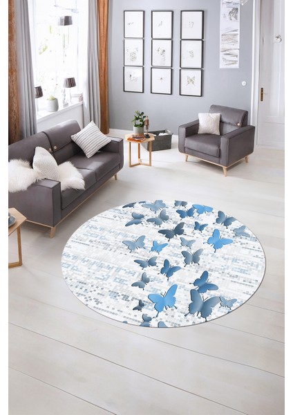 Dijital Kaymaz Taban Yıkanabilir Modern Desen Yuvarlak Mutfak Salon Halısı, N-Y-Modern-42-Mavi, indirimleri
