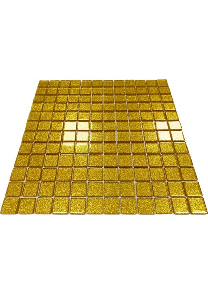 Mutfak Tezgah Arası ve Iç Dekorasyon Için Kristal Cam Mozaik. Renk: Altın Simli Ölçüleri: 23X23X4 Mm. File Ölçüsü: 30X30 Cm. ( 1 Koli=11 File Karo=1 M2 Fiyatıdır )