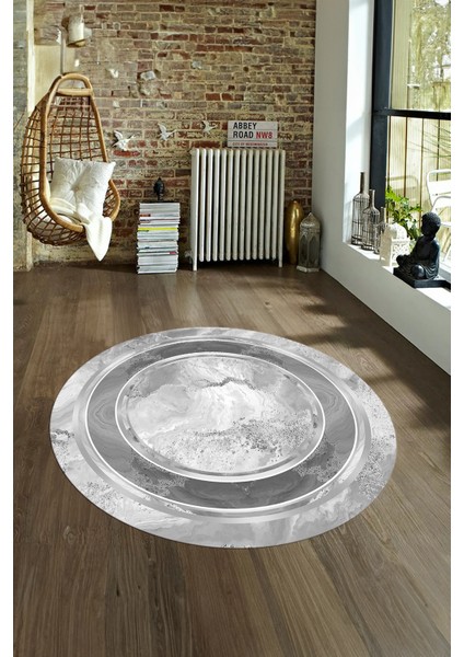 Dijital Kaymaz Taban Yıkanabilir Modern Desen Yuvarlak Mutfak Salon Halısı, N-Y-Modern-46-Gümüş, fırsatları