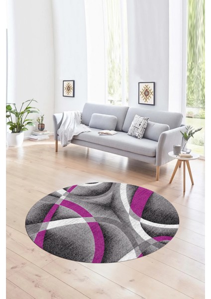 Dijital Kaymaz Taban Yıkanabilir Modern Desen Yuvarlak Mutfak Salon Halısı, N-Y-Modern-97-Mor,