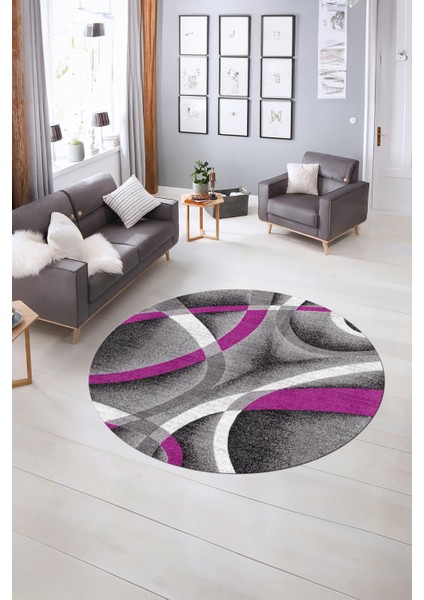 Dijital Kaymaz Taban Yıkanabilir Modern Desen Yuvarlak Mutfak Salon Halısı, N-Y-Modern-97-Mor, indirimleri