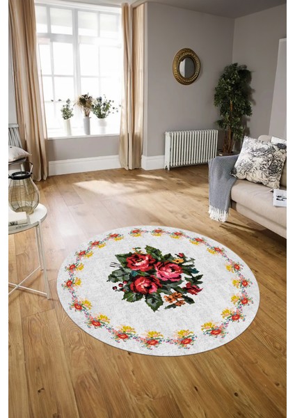 Dijital Kaymaz Taban Yıkanabilir Modern Desen Yuvarlak Mutfak Salon Halısı, N-Y-Modern-20-Beyaz, modelleri