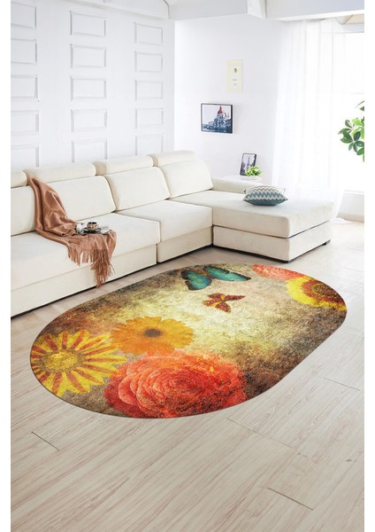 Dijital Kaymaz Yıkanabilir Modern Desen Oval Yolluk Mutfak Salon Halısı, N-O-MODERN-109-RENKLİ, fiyatları