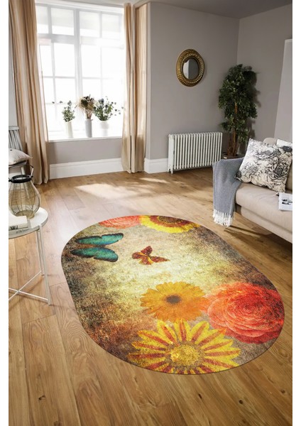 Dijital Kaymaz Yıkanabilir Modern Desen Oval Yolluk Mutfak Salon Halısı, N-O-MODERN-109-RENKLİ, modelleri