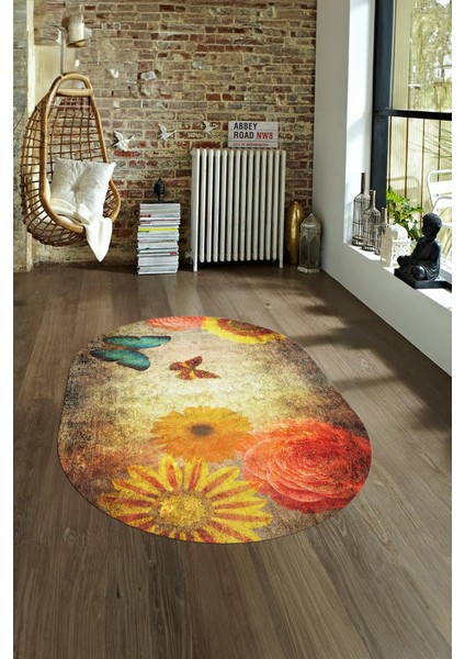 Dijital Kaymaz Yıkanabilir Modern Desen Oval Yolluk Mutfak Salon Halısı, N-O-MODERN-109-RENKLİ, fırsatları