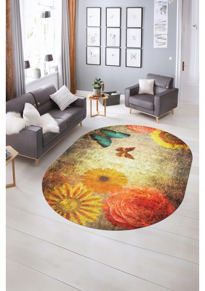 Dijital Kaymaz Yıkanabilir Modern Desen Oval Yolluk Mutfak Salon Halısı, N-O-MODERN-109-RENKLİ, indirimleri