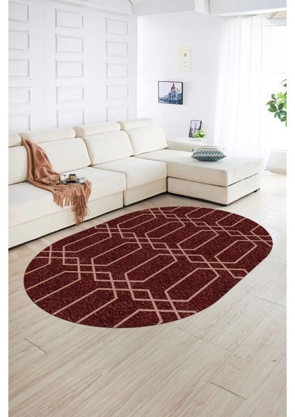 Dijital Kaymaz Yıkanabilir Modern Desen Oval Yolluk Mutfak Salon Halısı, N-O-Modern-88-Bordo, fiyatları