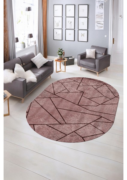 Dijital Kaymaz Yıkanabilir Modern Desen Oval Yolluk Mutfak Salon Halısı, N-O-MODERN-117-BORDO, indirimleri