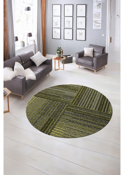 Dijital Kaymaz Taban Yıkanabilir Modern Desen Yuvarlak Mutfak Salon Halısı, N-Y-Modern-34-Yeşil, indirimleri