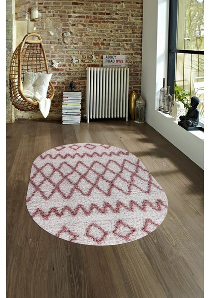 Dijital Kaymaz Yıkanabilir Modern Desen Oval Yolluk Mutfak Salon Halısı, N-O-Modern-92-Pembe,