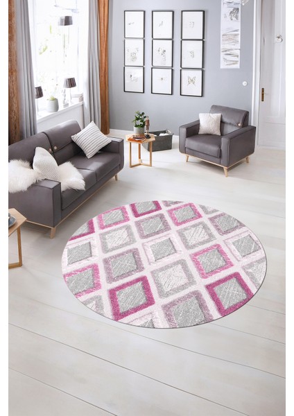 Dijital Kaymaz Taban Yıkanabilir Modern Desen Yuvarlak Mutfak Salon Halısı, N-Y-Modern-66-Pembe, indirimleri