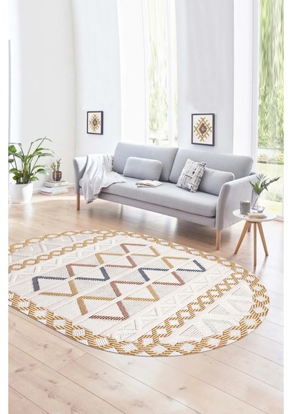 Dijital Kaymaz Yıkanabilir Modern Desen Oval Yolluk Mutfak Salon Halısı, N-O-Modern-81-Renkli,