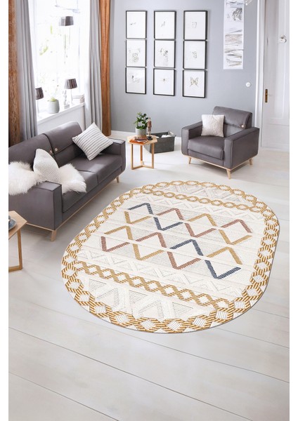 Dijital Kaymaz Yıkanabilir Modern Desen Oval Yolluk Mutfak Salon Halısı, N-O-Modern-81-Renkli, indirimleri