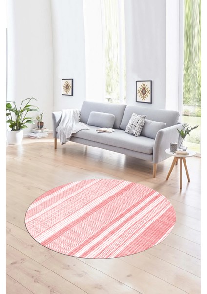 Dijital Kaymaz Taban Yıkanabilir Modern Desen Yuvarlak Mutfak Salon Halısı, N-Y-Modern-36-Pembe,
