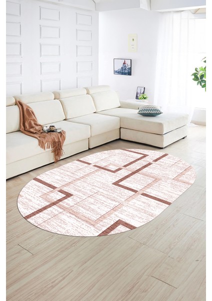 Dijital Kaymaz Yıkanabilir Modern Desen Oval Yolluk Mutfak Salon Halısı, N-O-Modern-80-Pembe, fiyatları