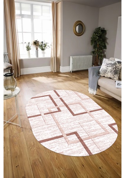 Dijital Kaymaz Yıkanabilir Modern Desen Oval Yolluk Mutfak Salon Halısı, N-O-Modern-80-Pembe, modelleri