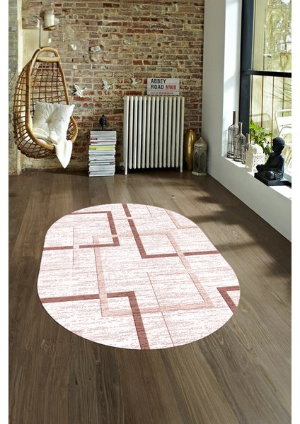 Dijital Kaymaz Yıkanabilir Modern Desen Oval Yolluk Mutfak Salon Halısı, N-O-Modern-80-Pembe, fırsatları