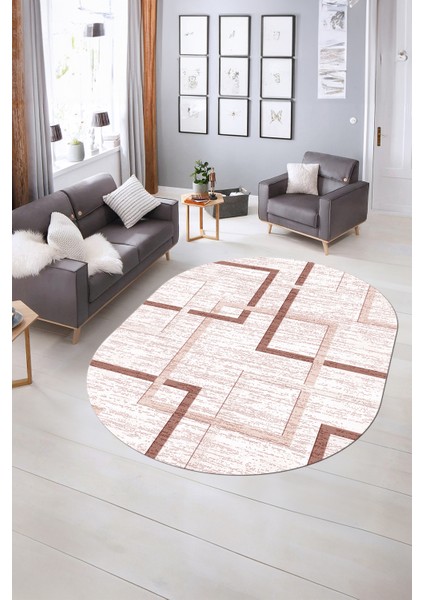 Dijital Kaymaz Yıkanabilir Modern Desen Oval Yolluk Mutfak Salon Halısı, N-O-Modern-80-Pembe, indirimleri