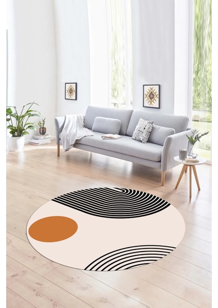 Dijital Kaymaz Taban Yıkanabilir Modern Desen Yuvarlak Mutfak Salon Halısı, N-Y-Modern-52-Turuncu,