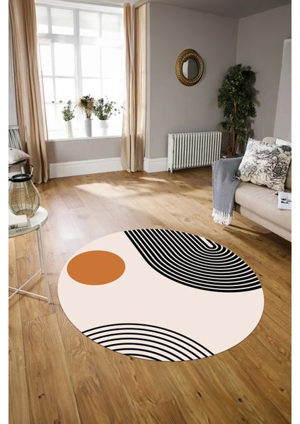 Dijital Kaymaz Taban Yıkanabilir Modern Desen Yuvarlak Mutfak Salon Halısı, N-Y-Modern-52-Turuncu, modelleri