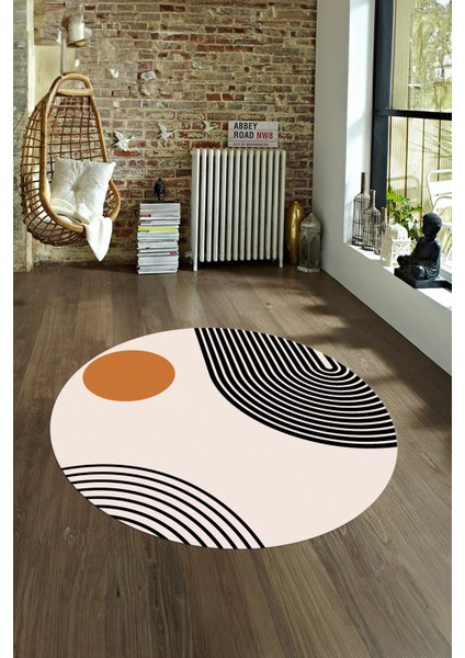 Dijital Kaymaz Taban Yıkanabilir Modern Desen Yuvarlak Mutfak Salon Halısı, N-Y-Modern-52-Turuncu, fırsatları
