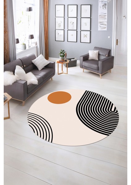 Dijital Kaymaz Taban Yıkanabilir Modern Desen Yuvarlak Mutfak Salon Halısı, N-Y-Modern-52-Turuncu, indirimleri