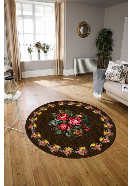 Dijital Kaymaz Taban Yıkanabilir Modern Desen Yuvarlak Mutfak Salon Halısı, N-Y-Modern-20-Kahve, modelleri