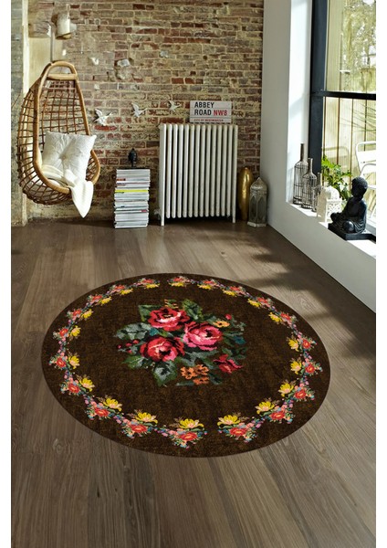 Dijital Kaymaz Taban Yıkanabilir Modern Desen Yuvarlak Mutfak Salon Halısı, N-Y-Modern-20-Kahve, fırsatları